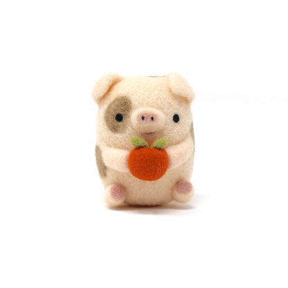 Needle Felted Spotted Pig with Orange