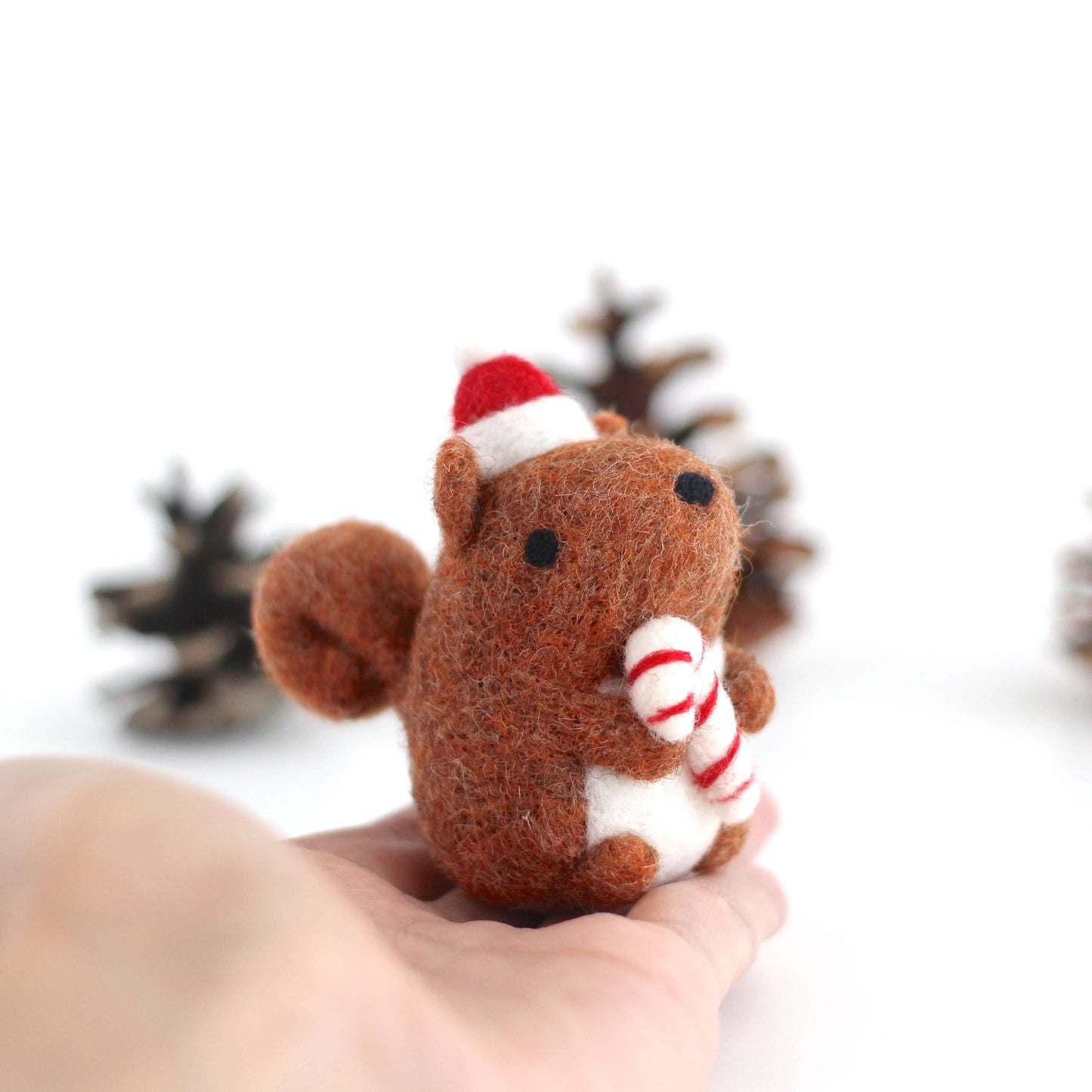 Needle Felted Squirrel Holding Candy Cane