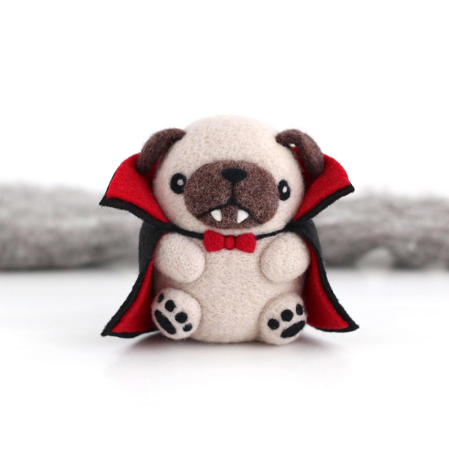 Needle Felted Vampug, the Vampire Pug