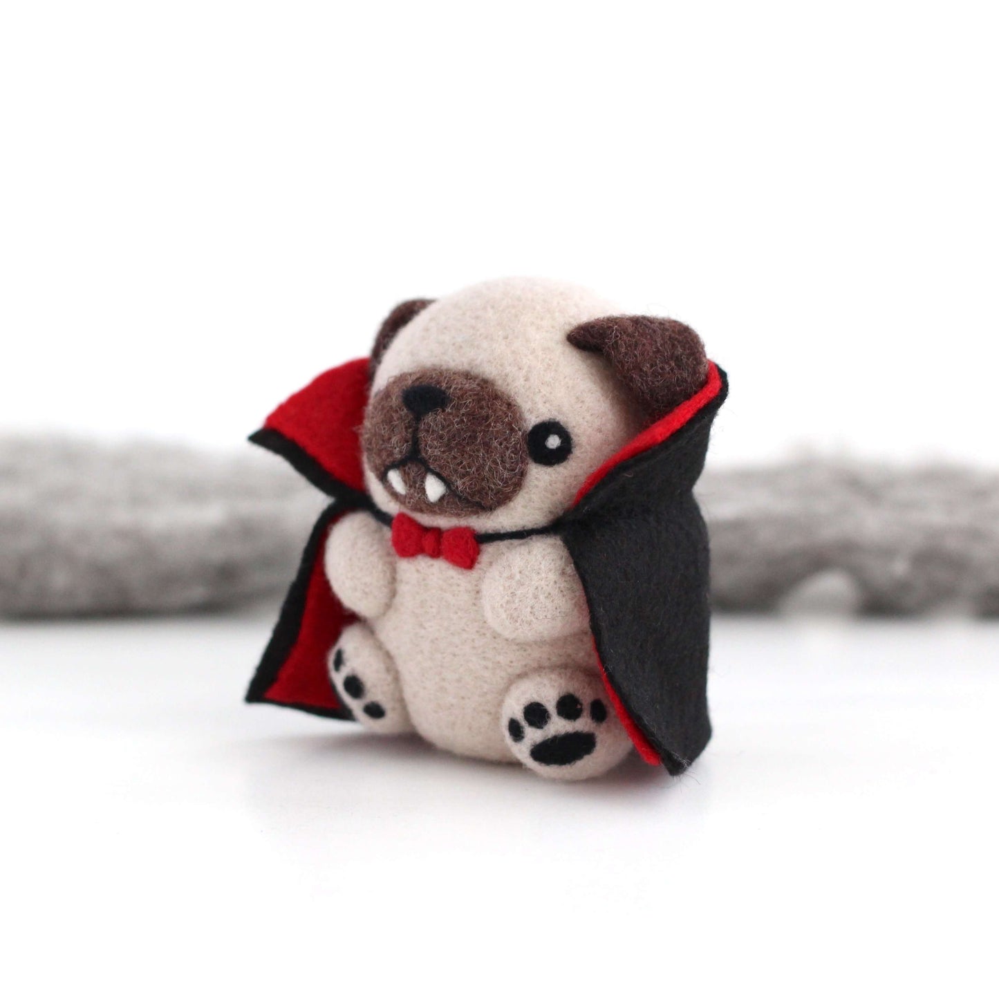 Needle Felted Vampug, the Vampire Pug