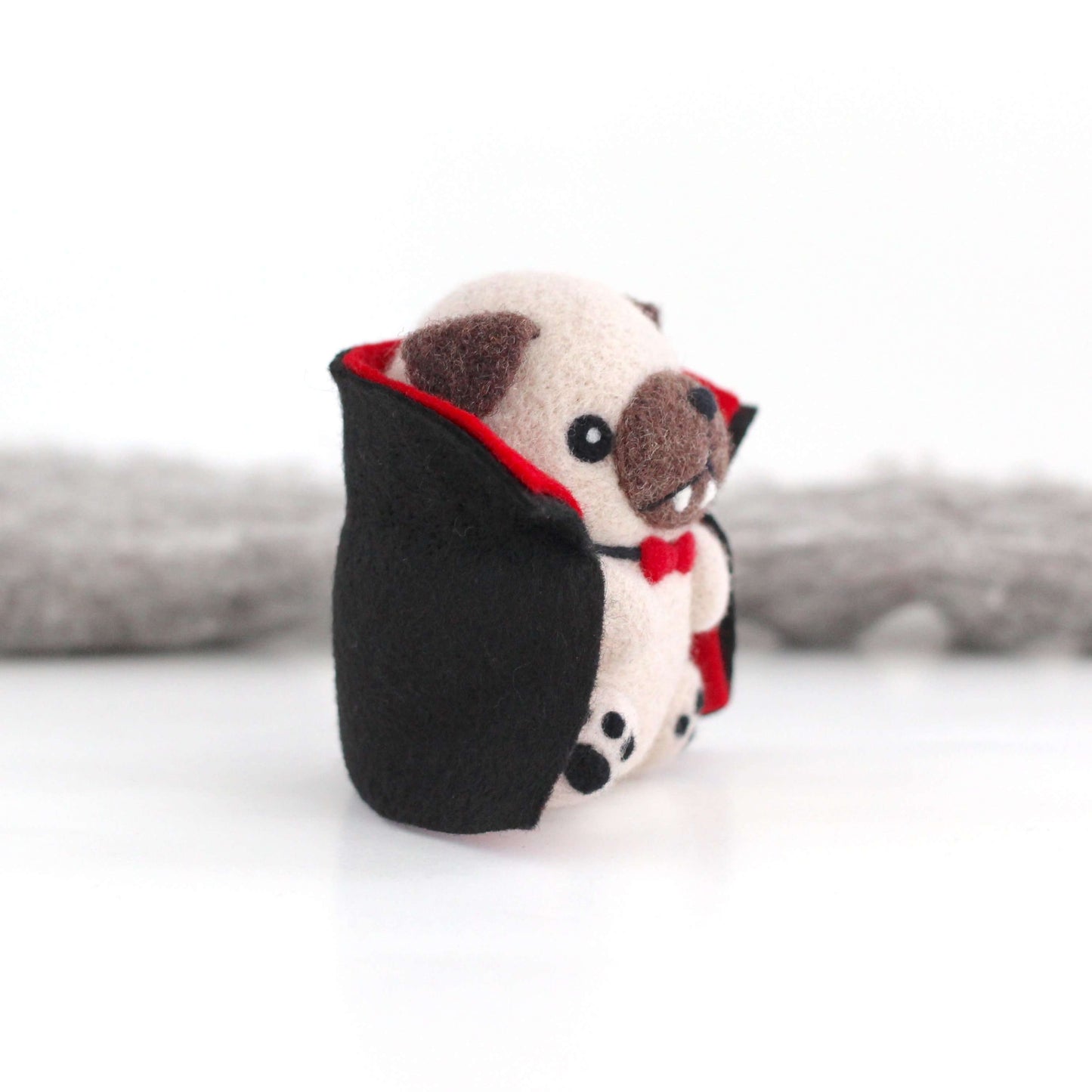 Needle Felted Vampug, the Vampire Pug