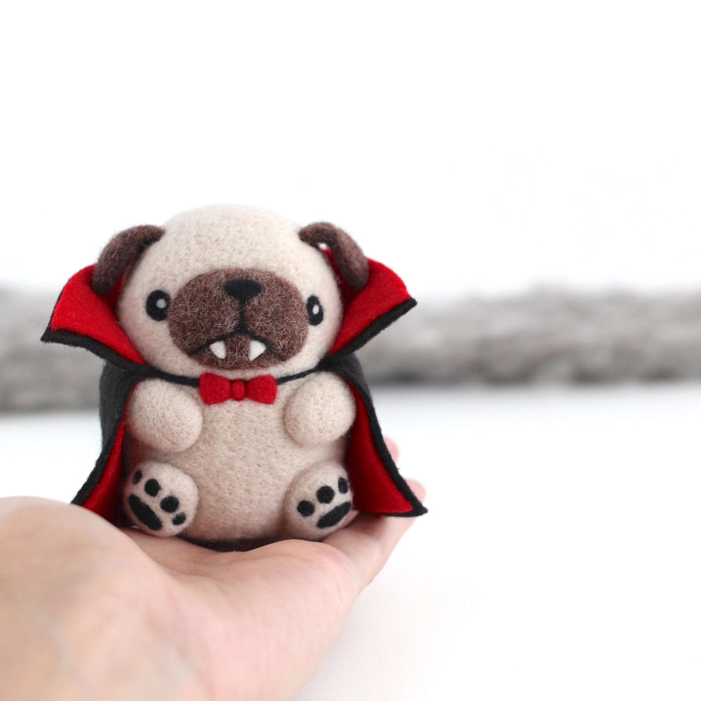 Needle Felted Vampug, the Vampire Pug