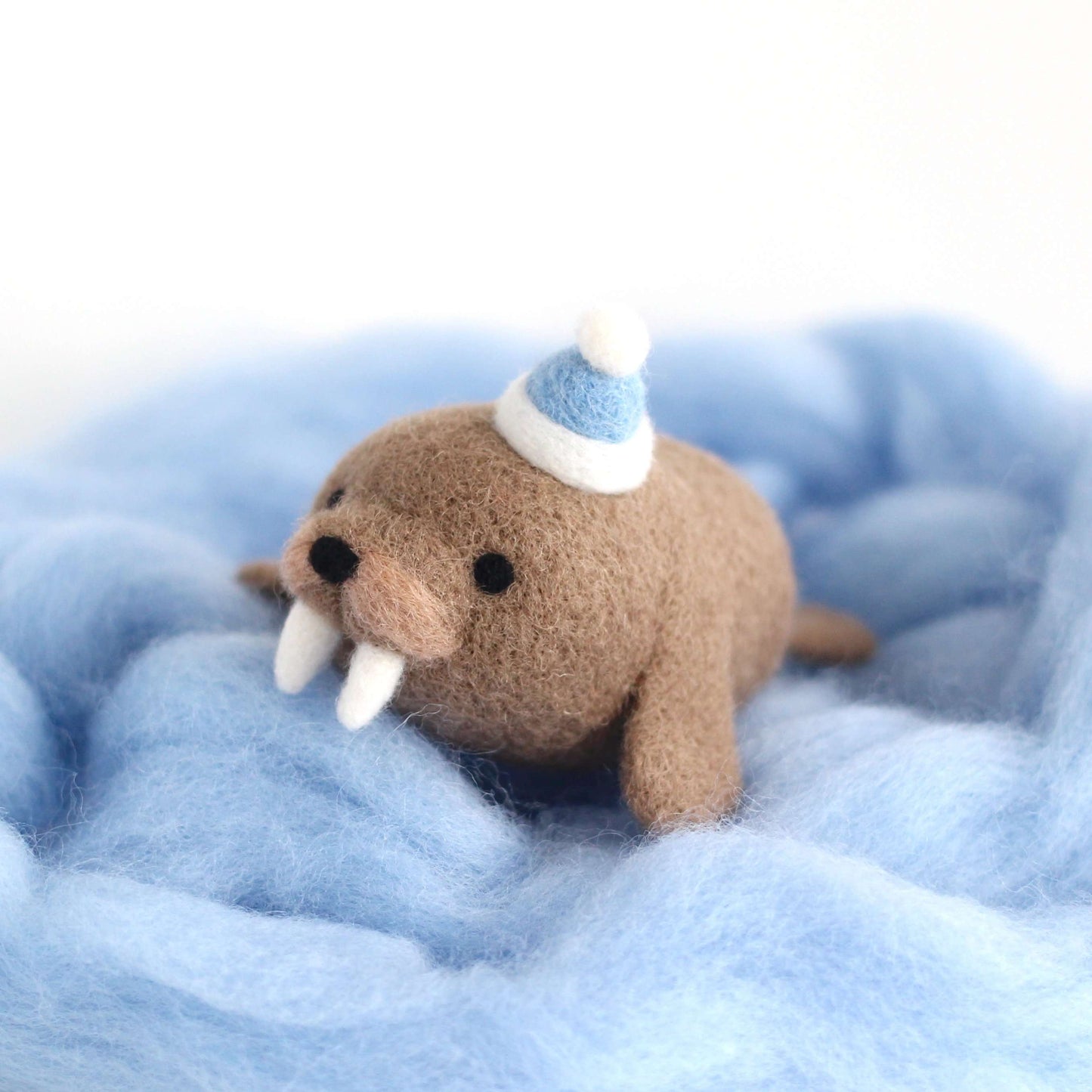 Needle Felted Walrus with Blue Hat