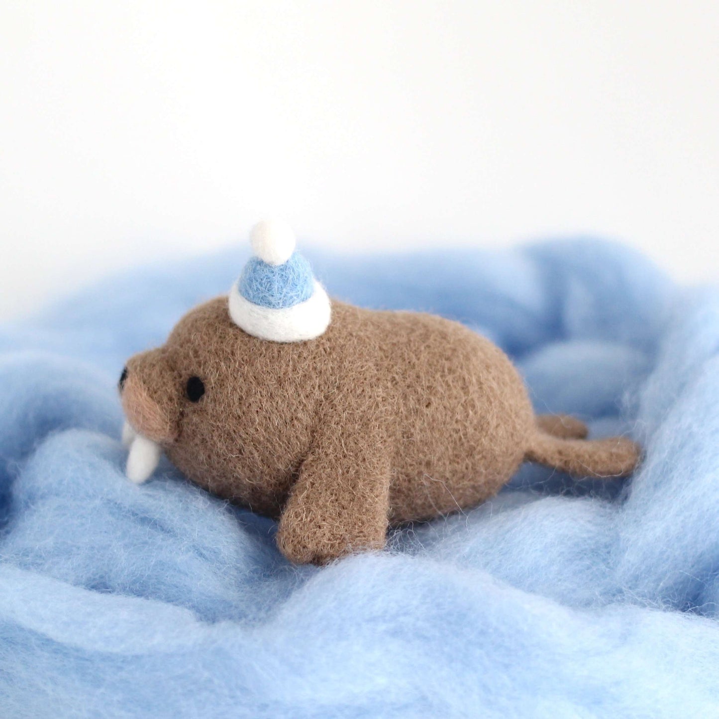 Needle Felted Walrus with Blue Hat