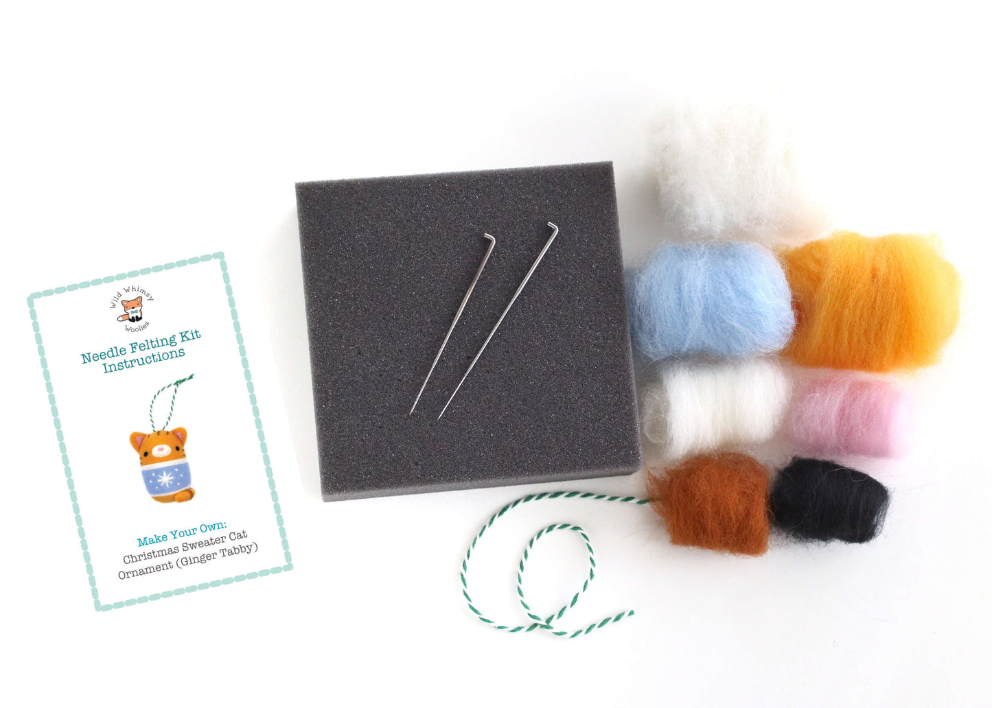 Needle Felting Kit: Christmas Sweater Cat Ornament (Ginger Tabby) - DIY Felting Kit by Wild Whimsy Woolies