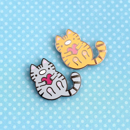Orange Tabby and Grey Tabby Cat Enamel Pin Set of 2 - Cat Lapel Pins