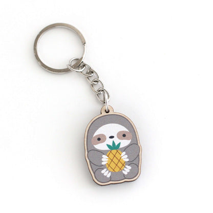 Pineapple Sloth Wooden Keychain - Sloth Gift - Sustainable Gift by Wild Whimsy Woolies