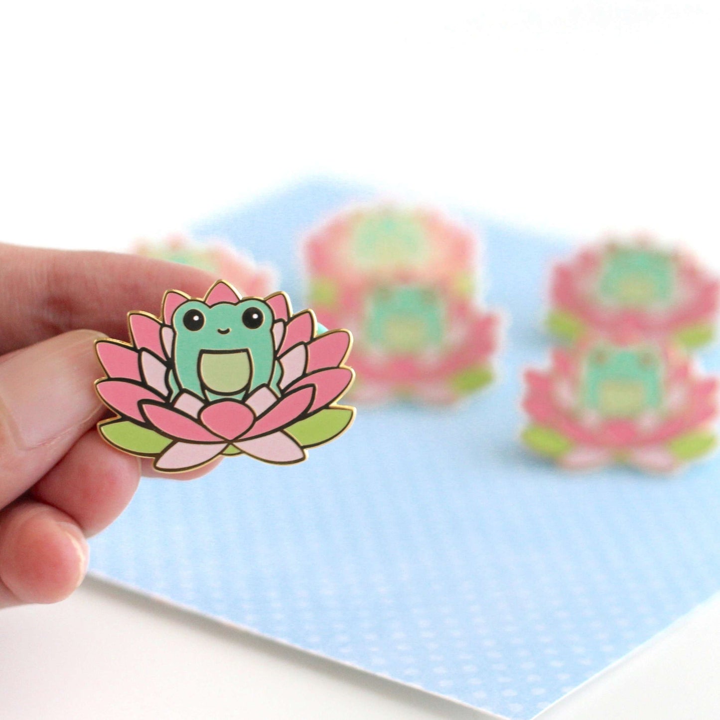 Pink Lotus Flower Frog Pin - Hard Enamel Pin - Cute Frog Gift by Wild Whimsy Woolies