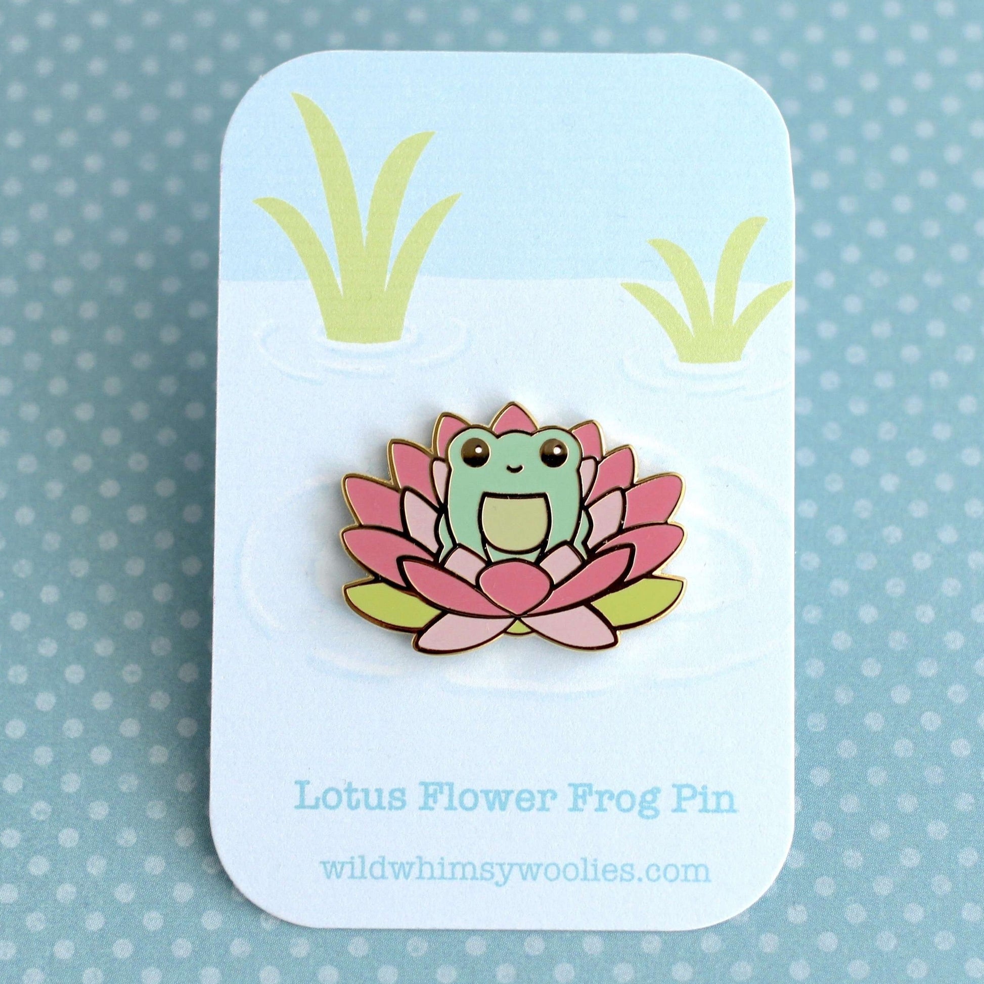 Wild Whimsy Woolies - Pink Lotus Flower Frog Pin - Hard Enamel Pin - Cute  Frog