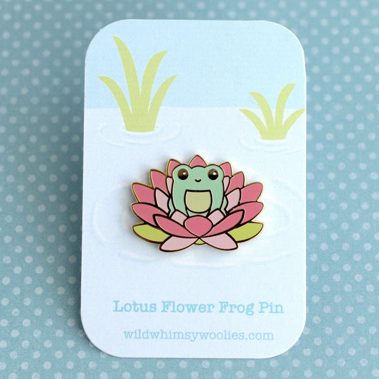Pink Lotus Flower Frog Pin - Hard Enamel Pin - Cute Frog Gift