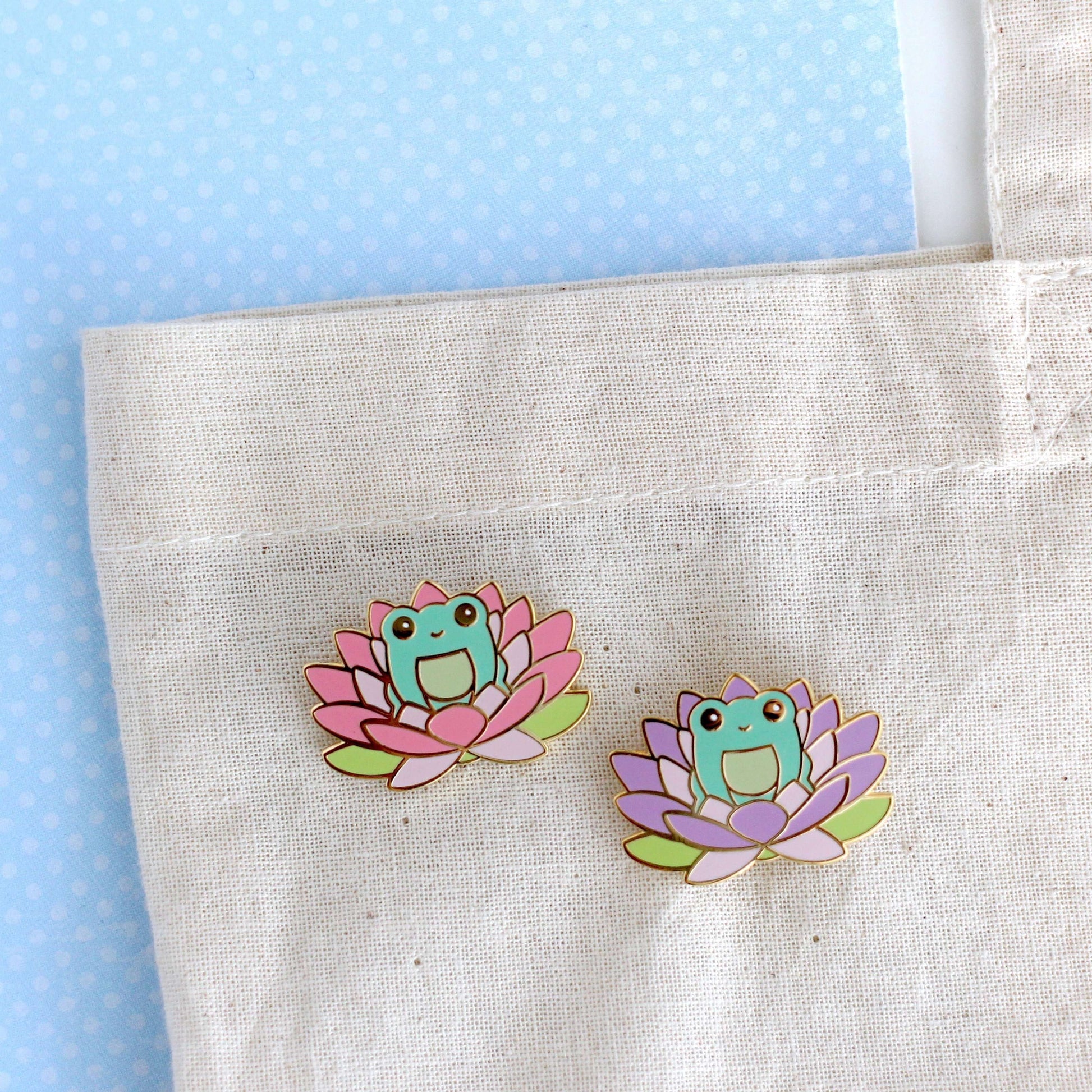 Wild Whimsy Woolies - Pink Lotus Flower Frog Pin - Hard Enamel Pin - Cute  Frog
