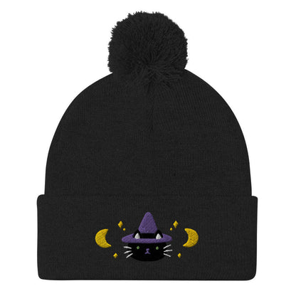 Cat Witch Pom-Pom Beanie. Halloween Fall / Winter Hat: Black