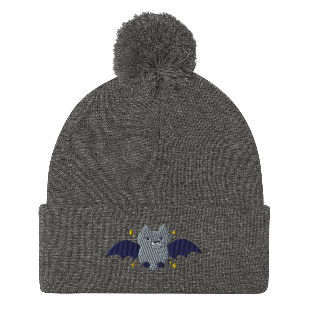 Halloween Bat Embroidered Pom-Pom Beanie. Fall / Winter Hat