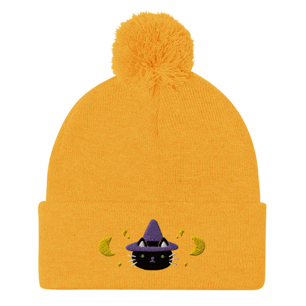 Cat Witch Pom-Pom Beanie. Halloween Fall / Winter Hat: Gold