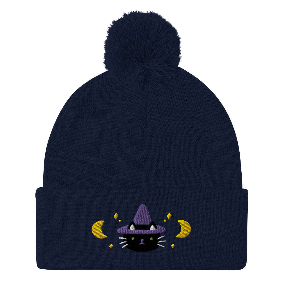 Cat Witch Pom-Pom Beanie. Halloween Fall / Winter Hat: Navy