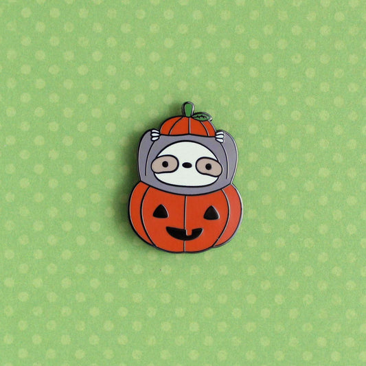 Pumpkin Sloth Enamel Pin - Halloween Jack-o'-Lantern Pin