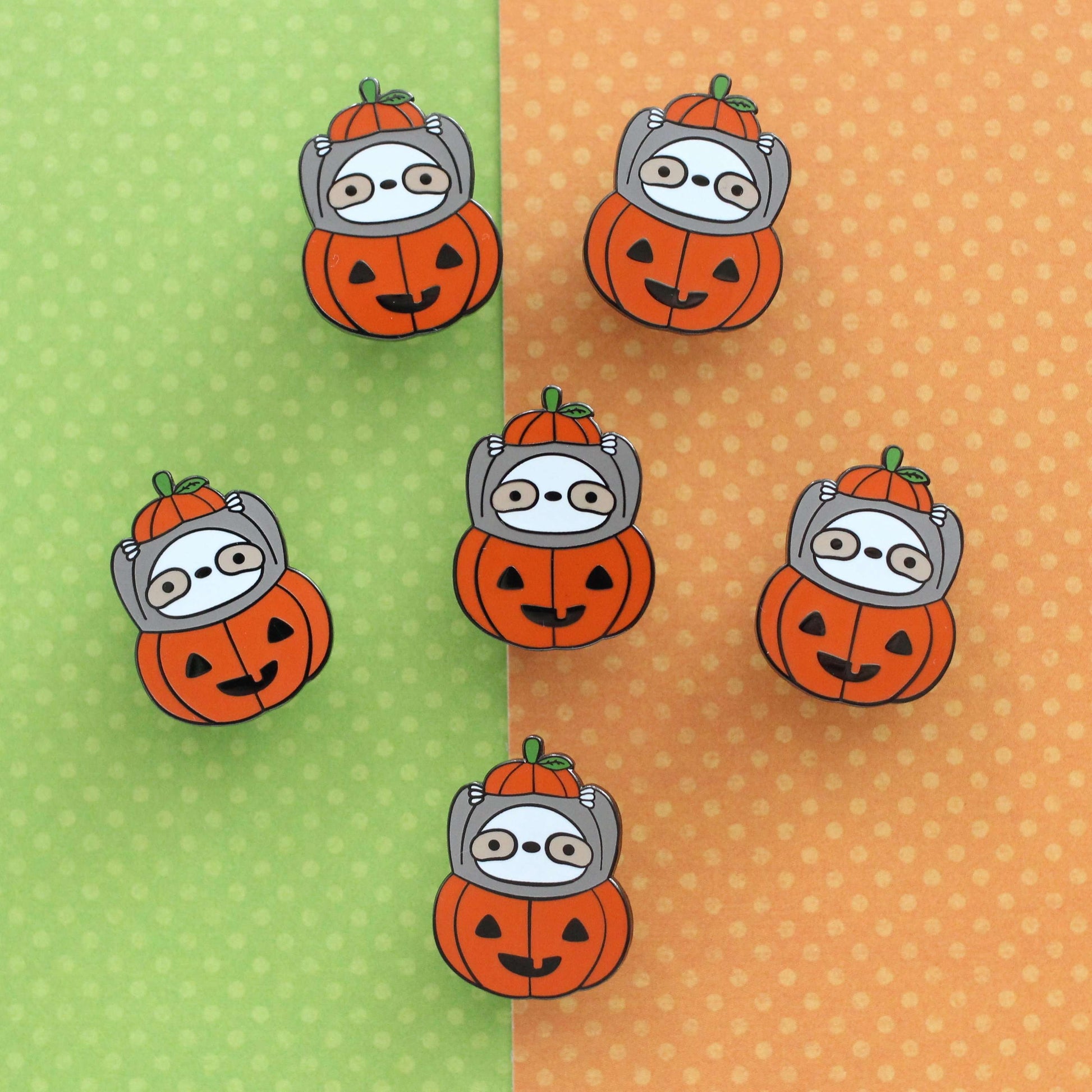 Wild Whimsy Woolies - Pumpkin Sloth Pin - Halloween - Jack-O'-Lantern