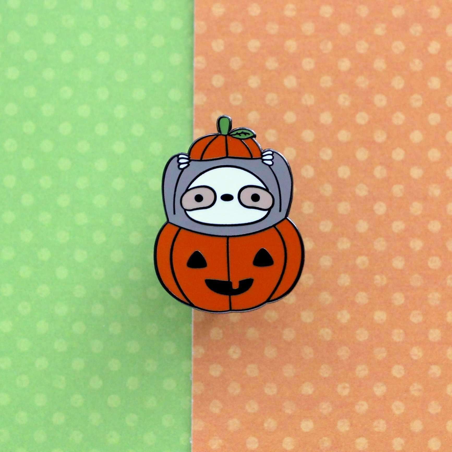 Pumpkin Sloth Enamel Pin - Halloween Jack-o'-Lantern Pin