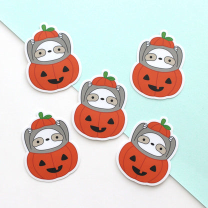 Pumpkin Sloth Vinyl Sticker - Cute Halloween Sticker - Sloth Decals by Wild Whimsy Woolies