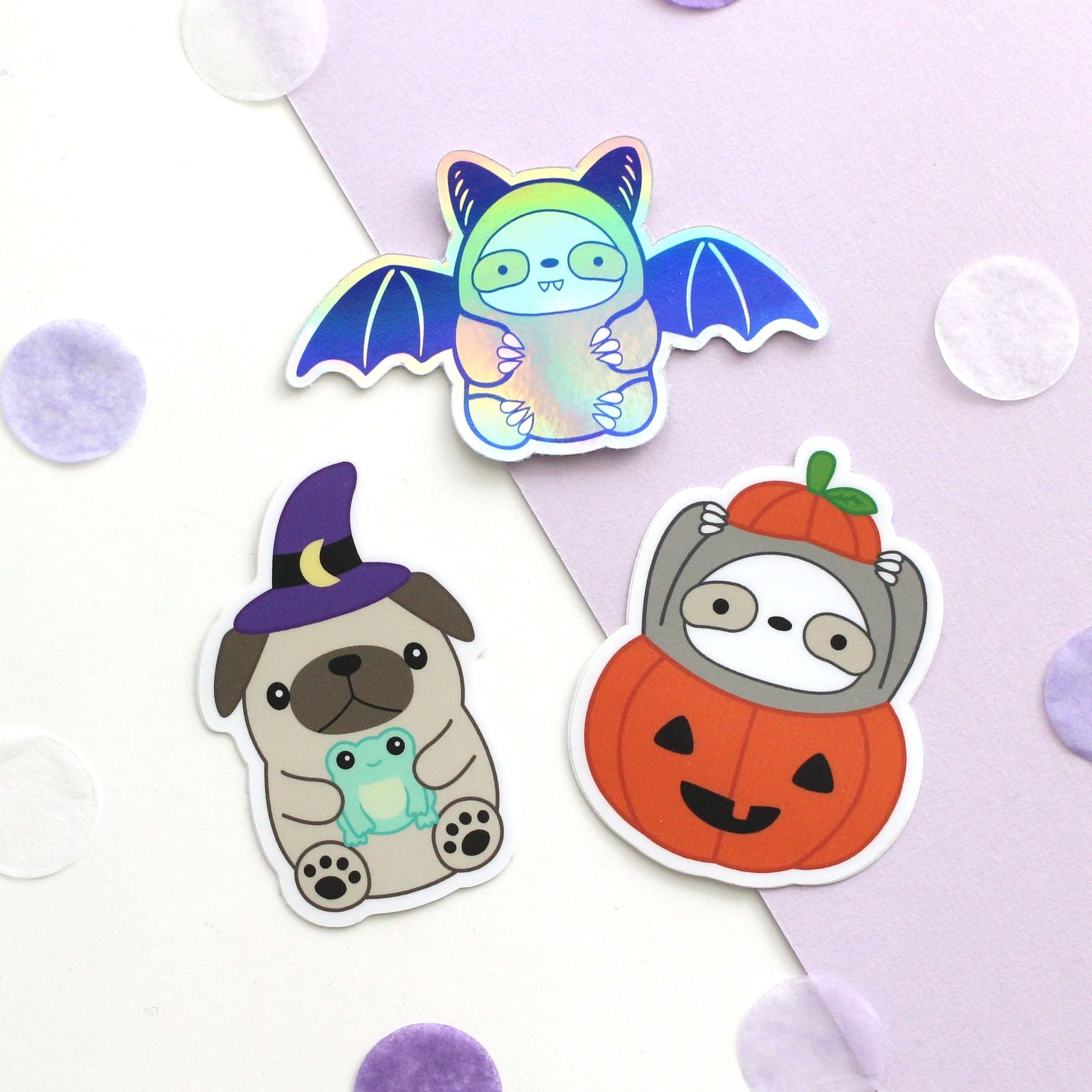 Pumpkin Sloth Vinyl Sticker - Cute Halloween Sticker - Sloth Decals by Wild Whimsy Woolies