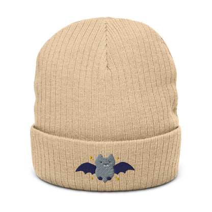Halloween Bat Ribbed Knit Beanie - Embroidered Unisex Beanie