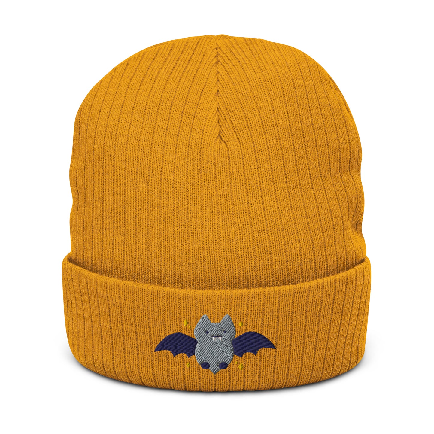 Halloween Bat Ribbed Knit Beanie - Embroidered Unisex Beanie