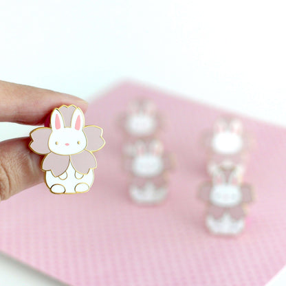 Sakura Bunny Pin - Bunny Enamel Pin - Rabbit Jewelry - Cute Bunny Gift by Wild Whimsy Woolies