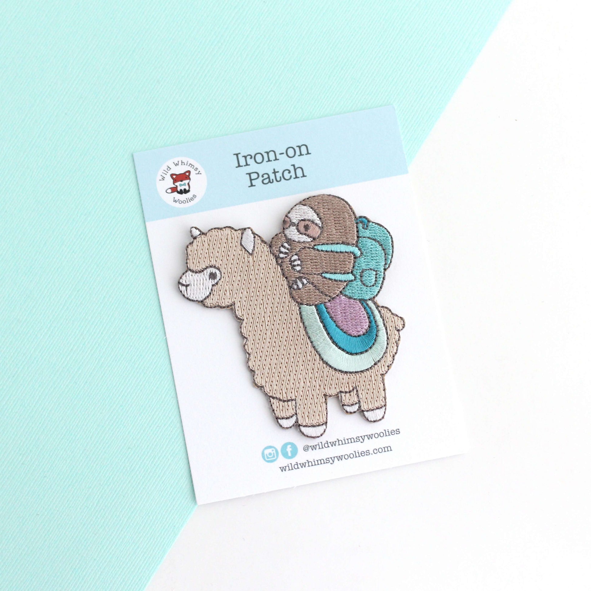 Sloth and Alpaca Adventurer Embroidered Iron-On Patch - Llama Patch by Wild Whimsy Woolies