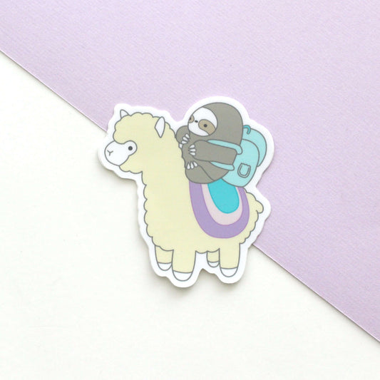 Pastel Sloth and Alpaca Adventurer Vinyl Sticker - Sloth Sticker - Llama Decal