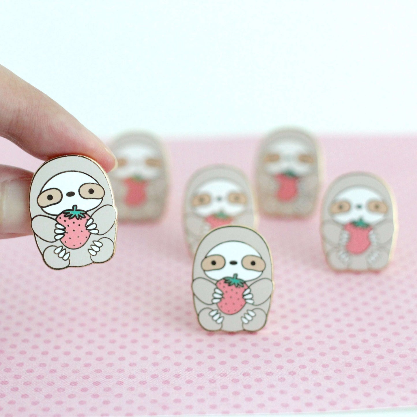 Strawberry Sloth Enamel Pin - Sloth Gift - Cute Animal Pin