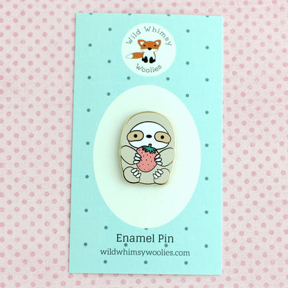 Strawberry Sloth Enamel Pin - Sloth Gift - Cute Animal Pin