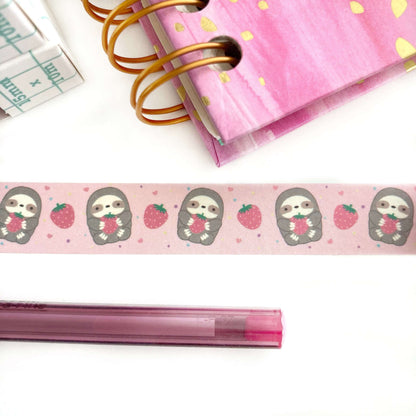 Strawberry Sloth Washi Tape - Sloth Lover Gift - Sloth Stationery by Wild Whimsy Woolies
