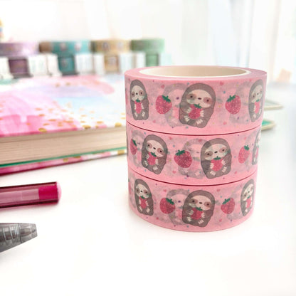 Strawberry Sloth Washi Tape - Sloth Lover Gift - Sloth Stationery by Wild Whimsy Woolies