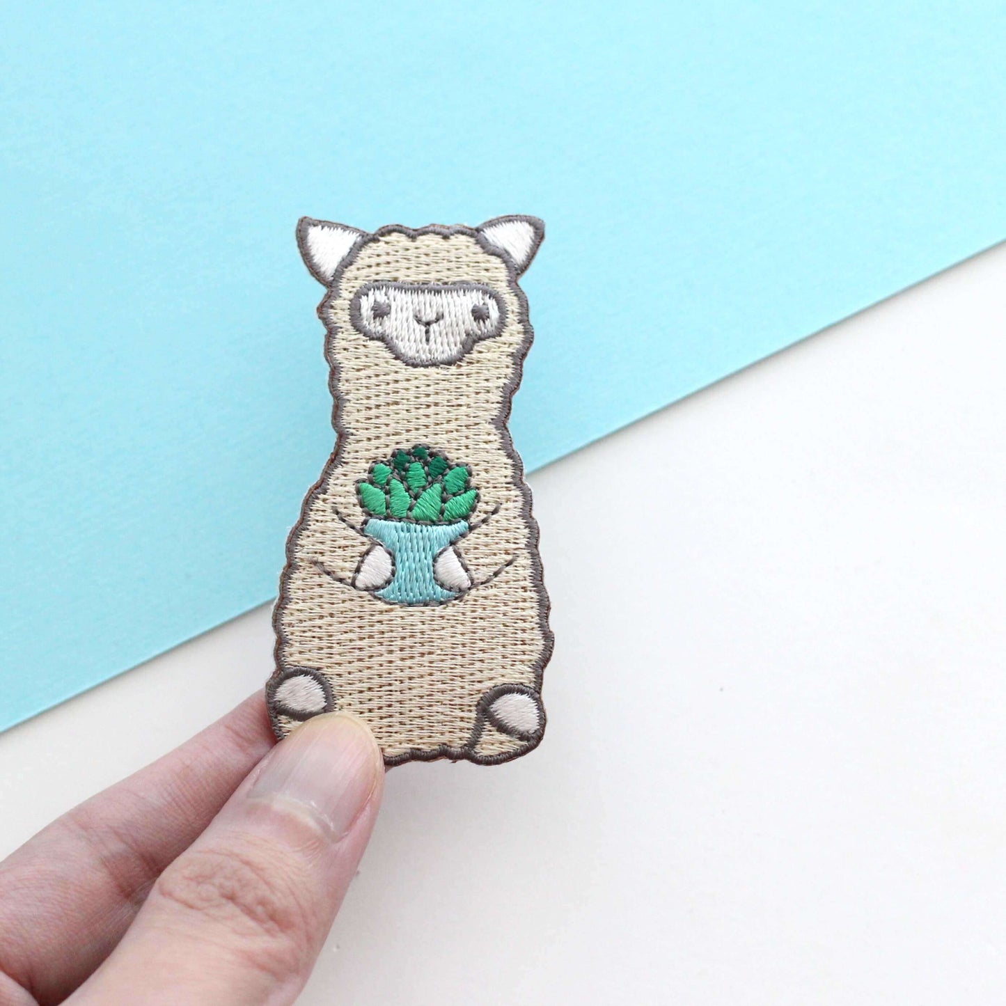 Succulent Alpaca Embroidered Iron-On Patch