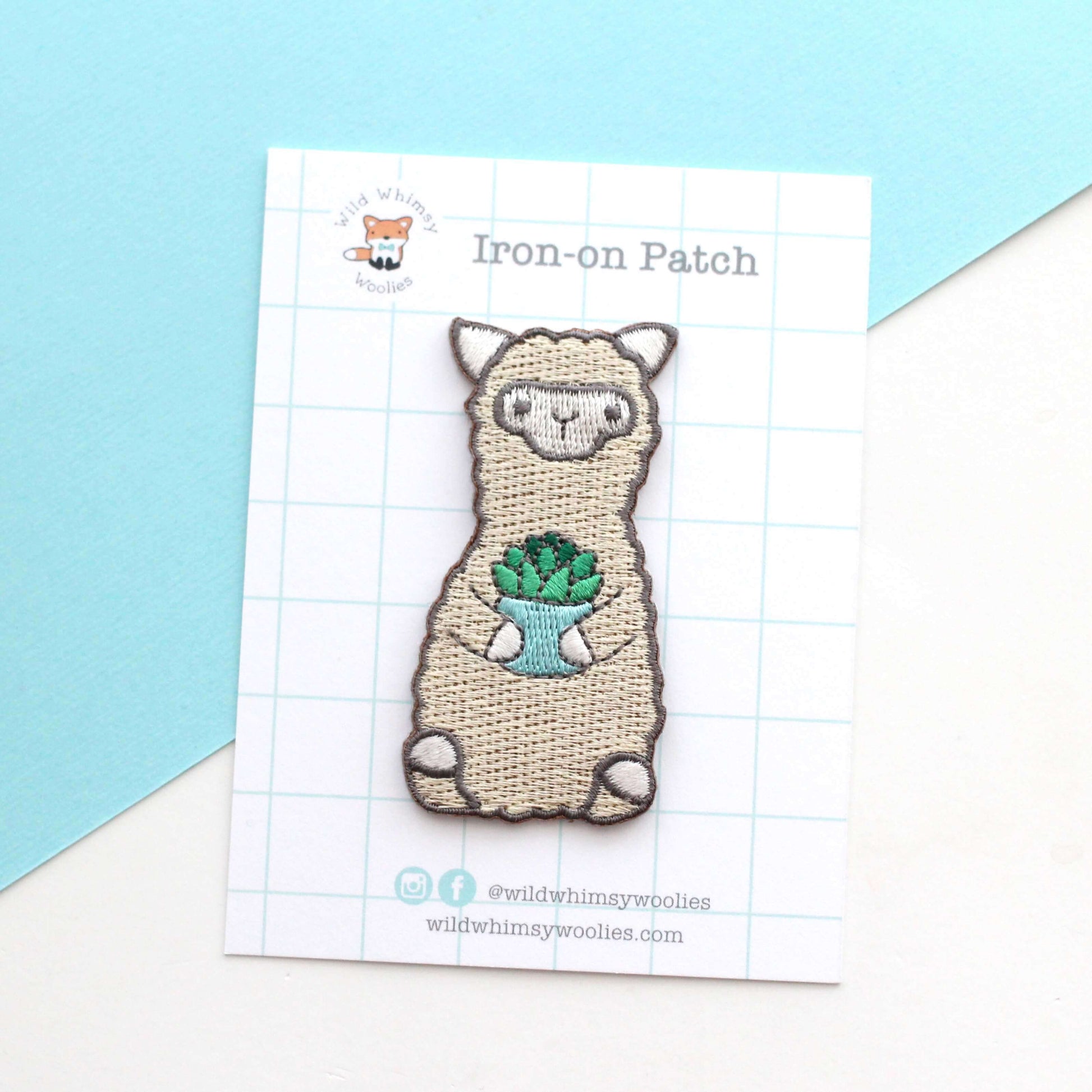 Succulent Alpaca Embroidered Iron-On Patch - Llama Patch For Jeans by Wild Whimsy Woolies