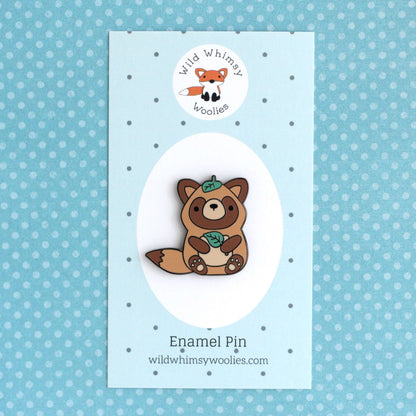 Tanuki Enamel Pin - Japanese Raccoon Dog - Kawaii Enamel Pin by Wild Whimsy Woolies