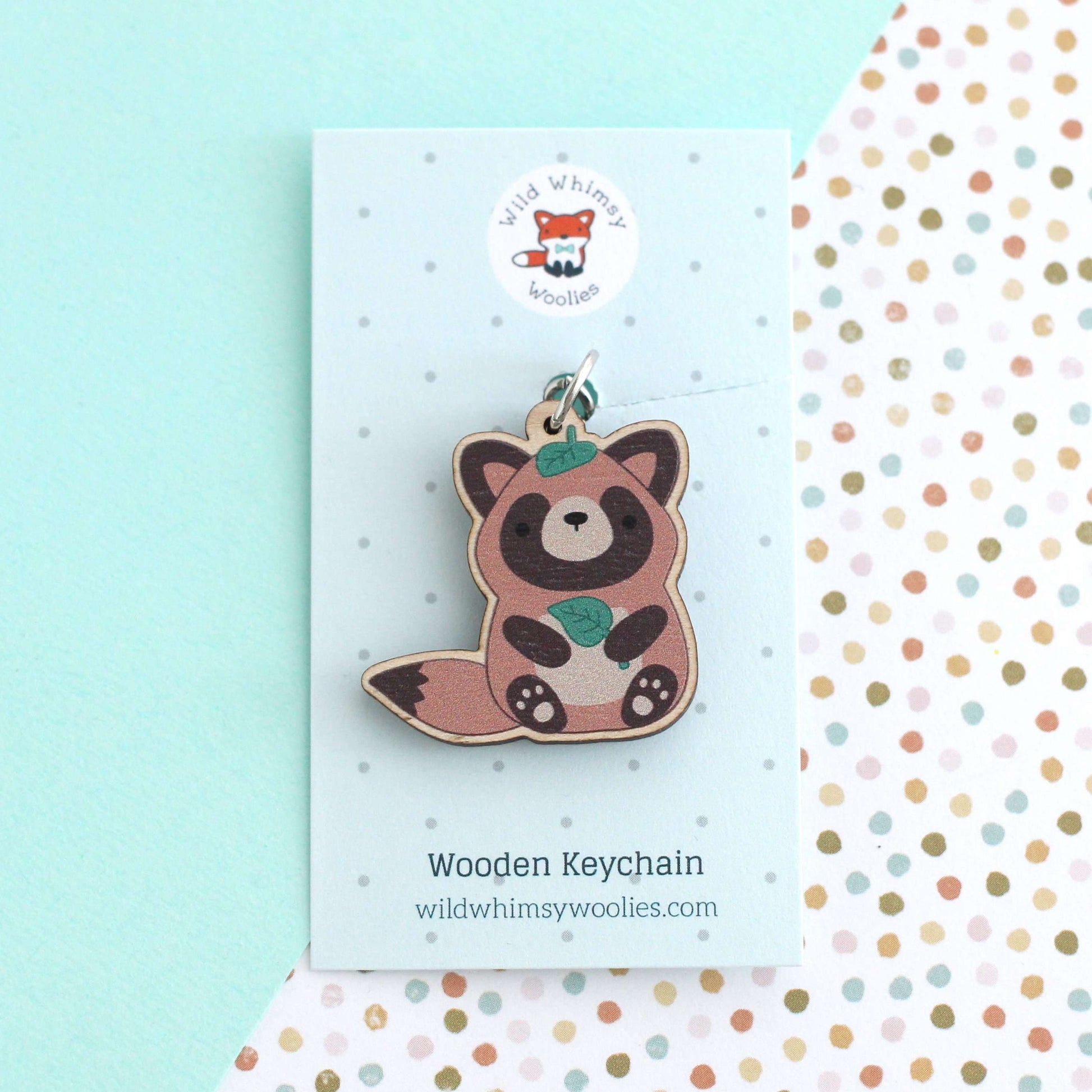 Tanuki Wooden Keychain - Japanese Raccoon Dog - Sustainable Gift by Wild Whimsy Woolies