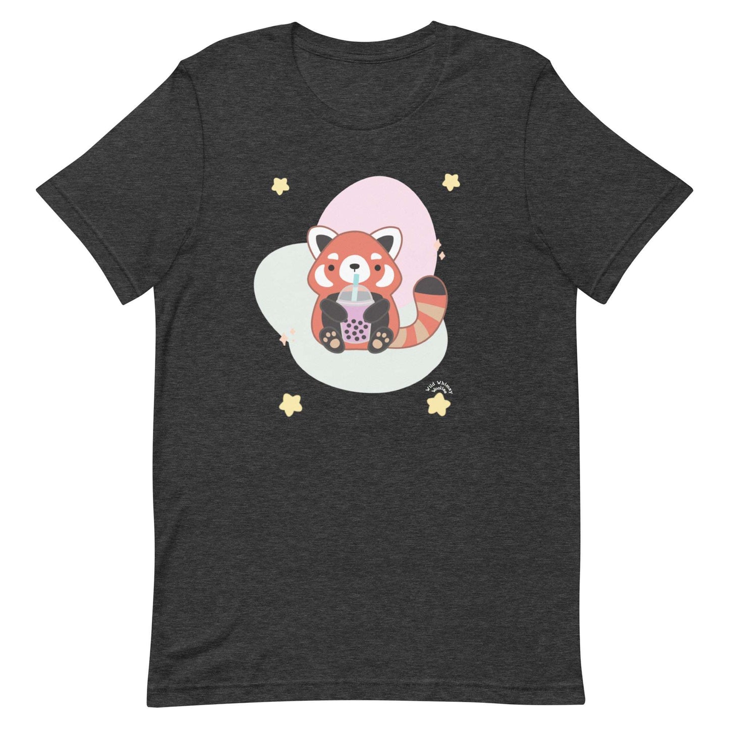 Bubble Tea Red Panda T-Shirt: Dark Grey Heather / S