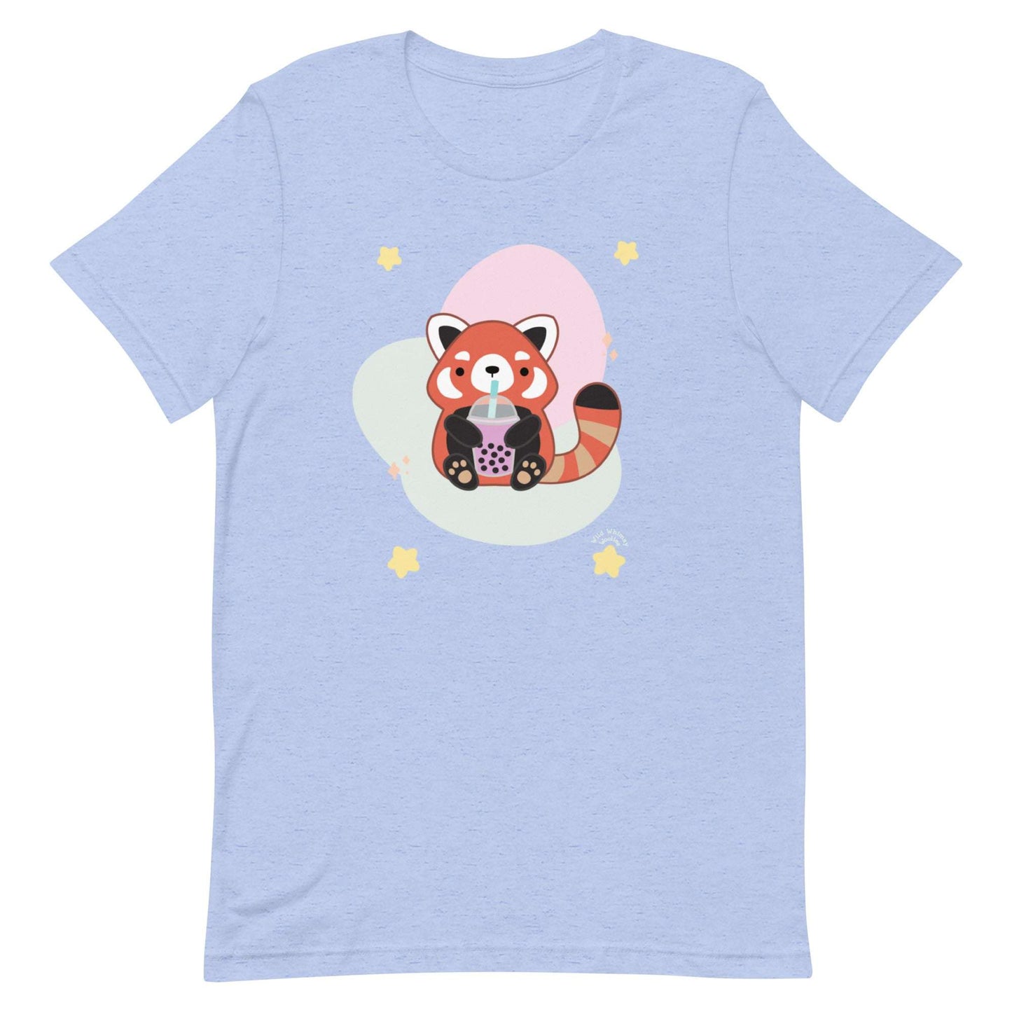 Bubble Tea Red Panda T-Shirt: Heather Blue / S