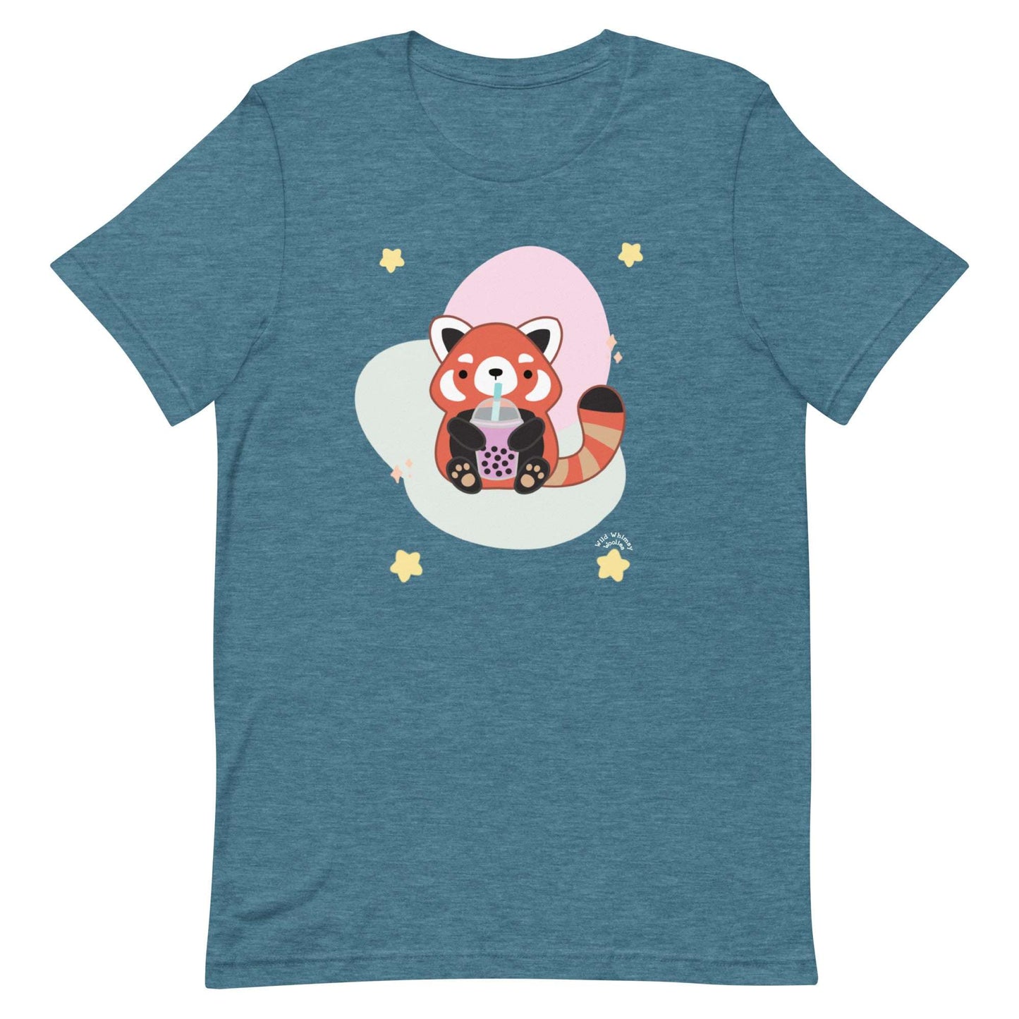 Bubble Tea Red Panda T-Shirt: Heather Deep Teal / S