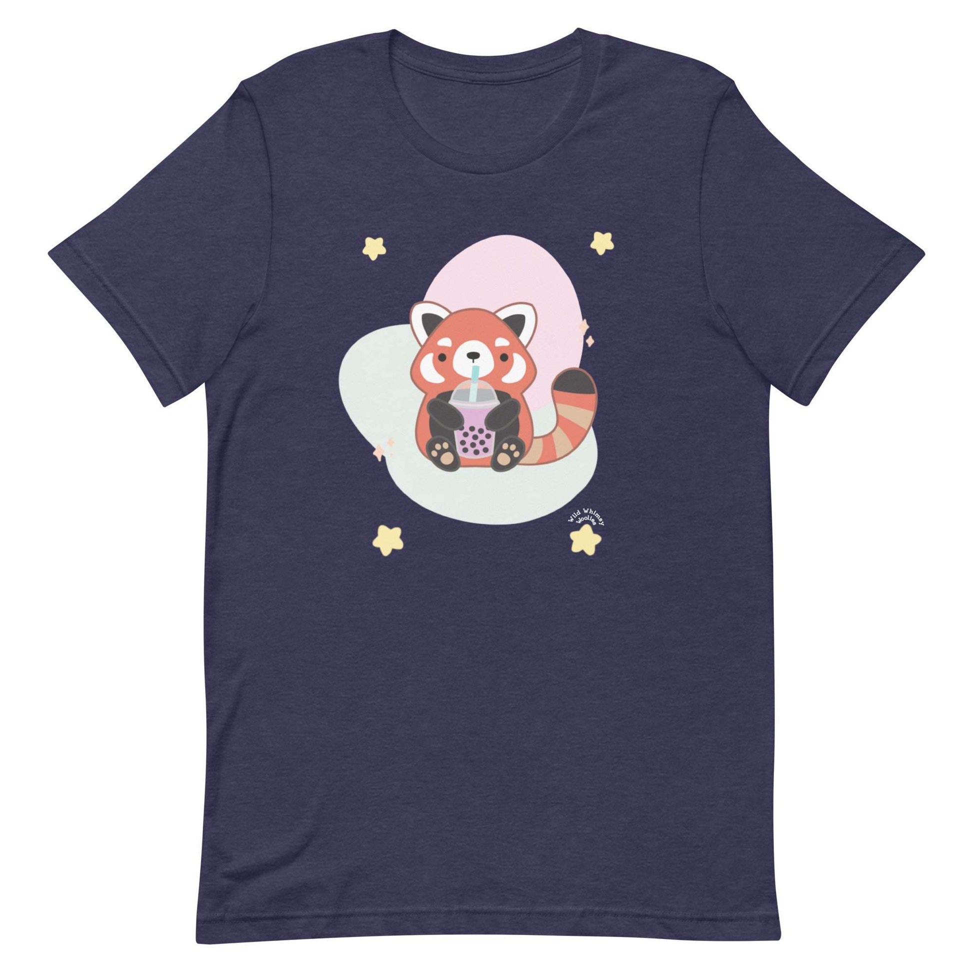 Bubble Tea Red Panda T-Shirt: Heather Midnight Navy / S