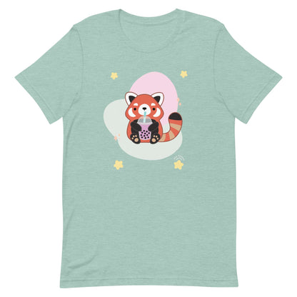 Bubble Tea Red Panda T-Shirt: Heather Prism Dusty Blue / S