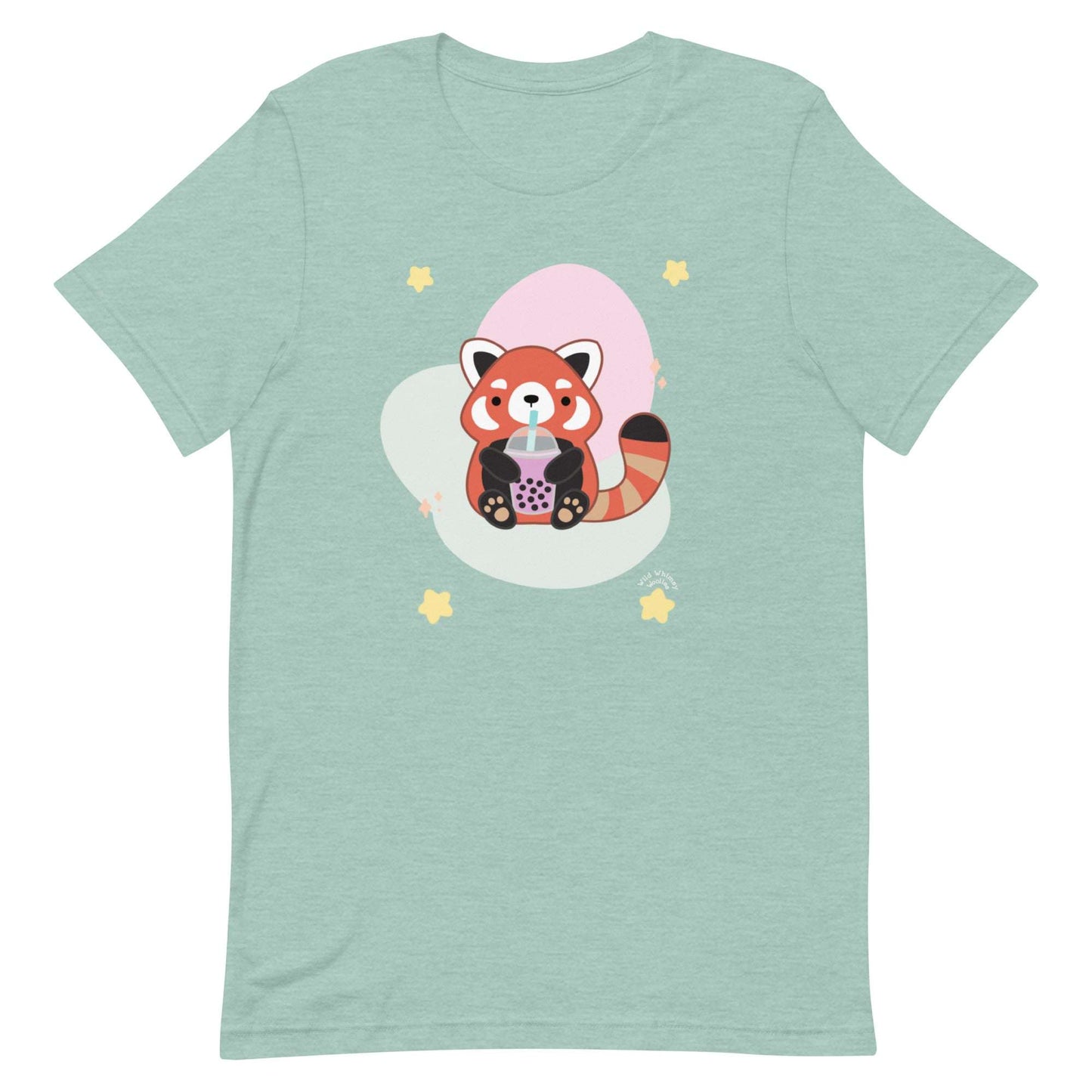 Bubble Tea Red Panda T-Shirt: Heather Prism Dusty Blue / S