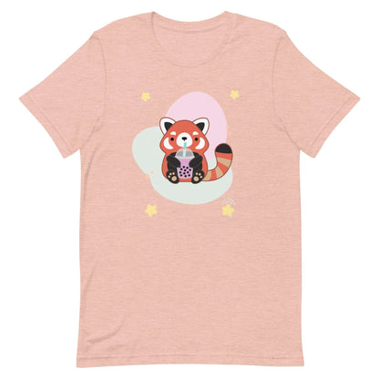 Bubble Tea Red Panda T-Shirt: Heather Prism Peach / S