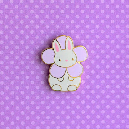 Violet Bunny Pin - Bunny Lapel Badge - Flower Enamel Pin - Backpack Pin by Wild Whimsy Woolies
