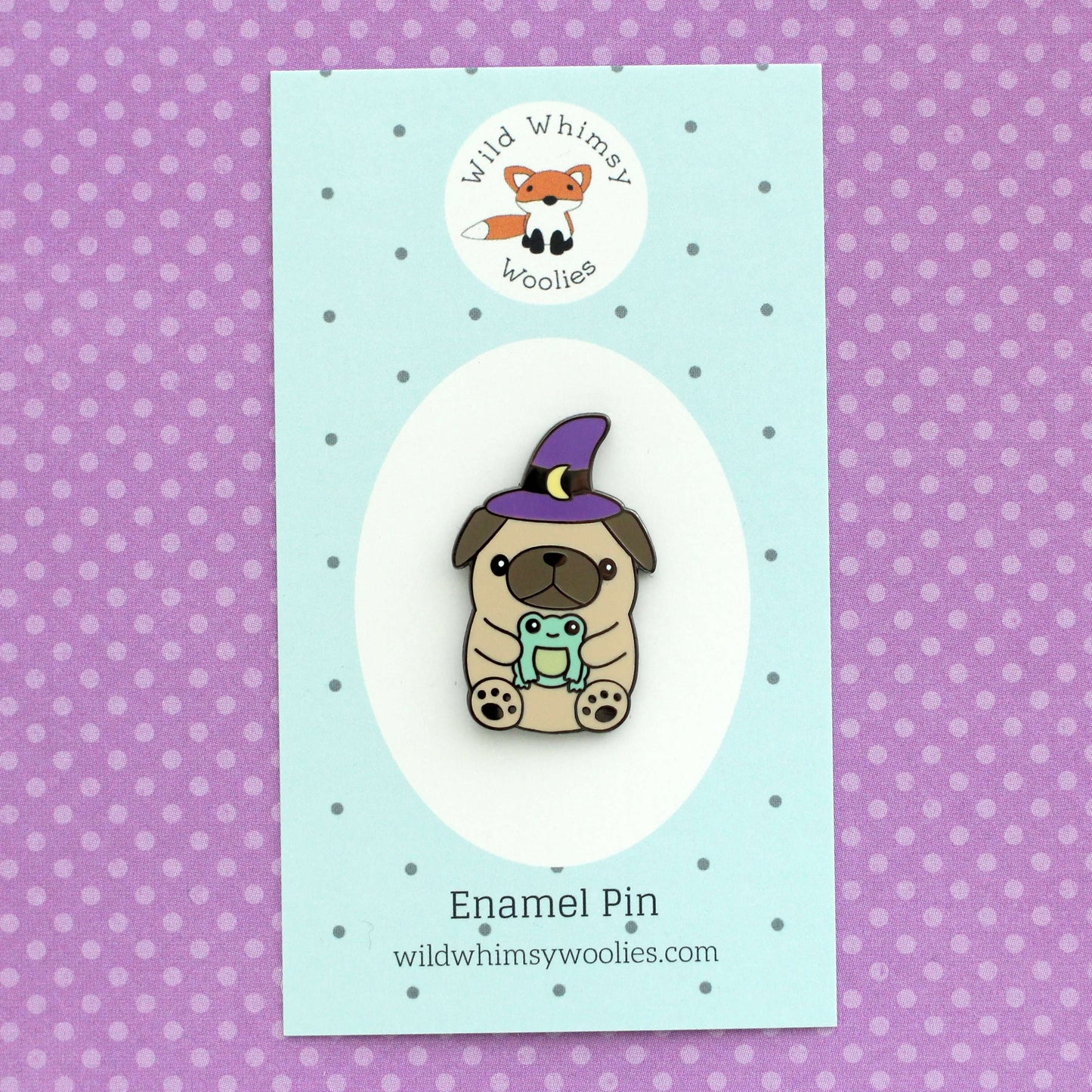 Wizard Pug Enamel Pin - Pug Holding Frog Pin - Halloween Puppy Witch Pin