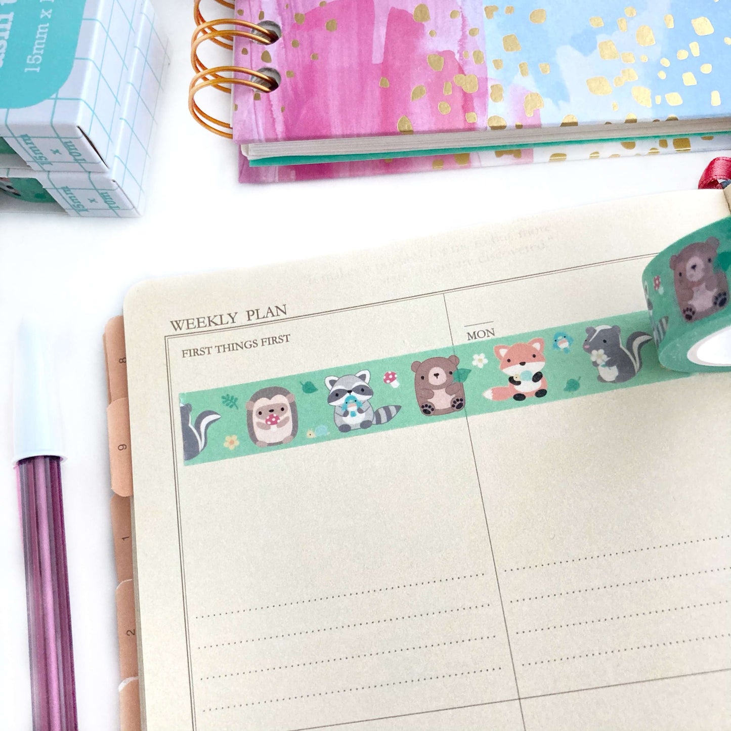 Woodland Animal Washi Tape - Cute Animal Stationery - Bujo Scrapbooking Ideas