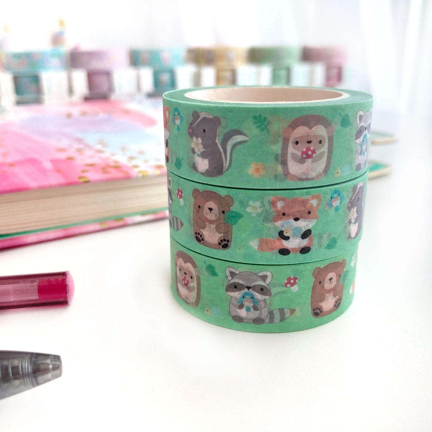 Woodland Animal Washi Tape - Cute Animal Stationery - Bujo Scrapbooking Ideas